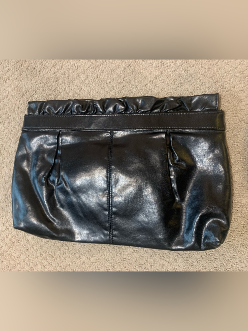 Vintage Black Faux Leather Ruffle Trim Clutch